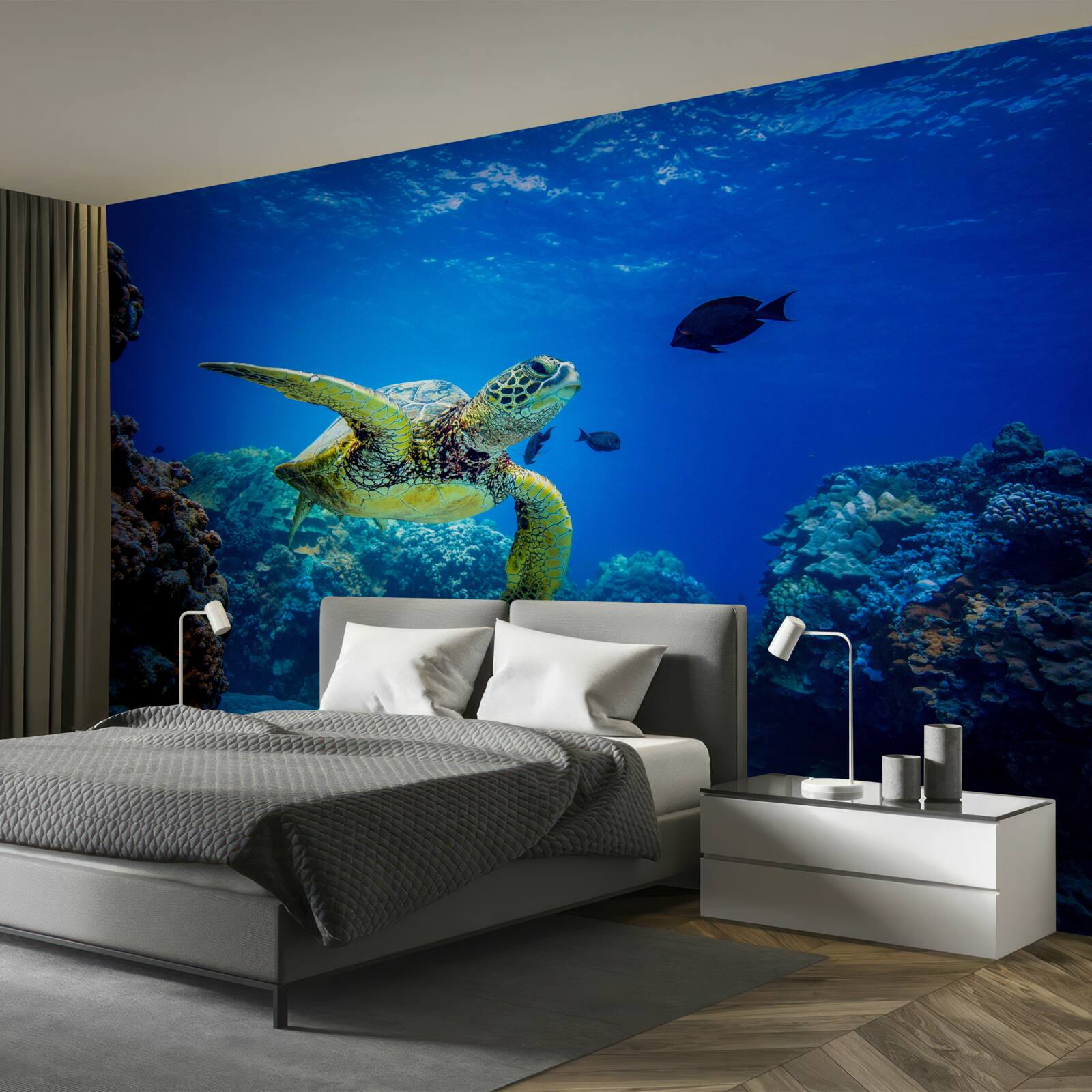 Fototapeta Żółw w błękitnych głębinach morskich