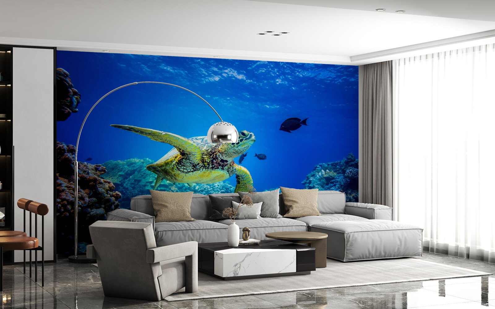 Fototapeta Żółw w błękitnych głębinach morskich