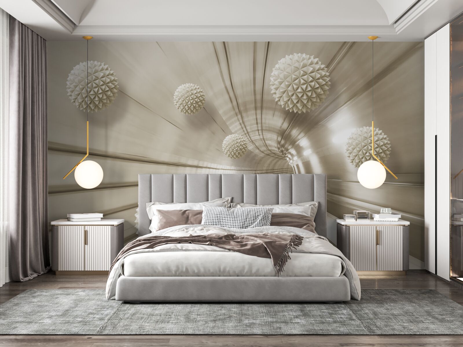 Fototapeta jasnobrązowe kule w przejściu