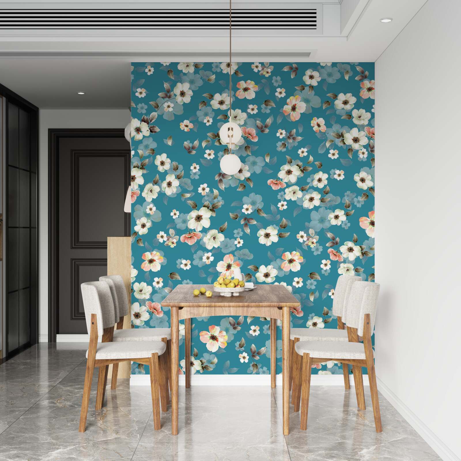 Fototapeta małe kwiaty na niebieskiej podstawie