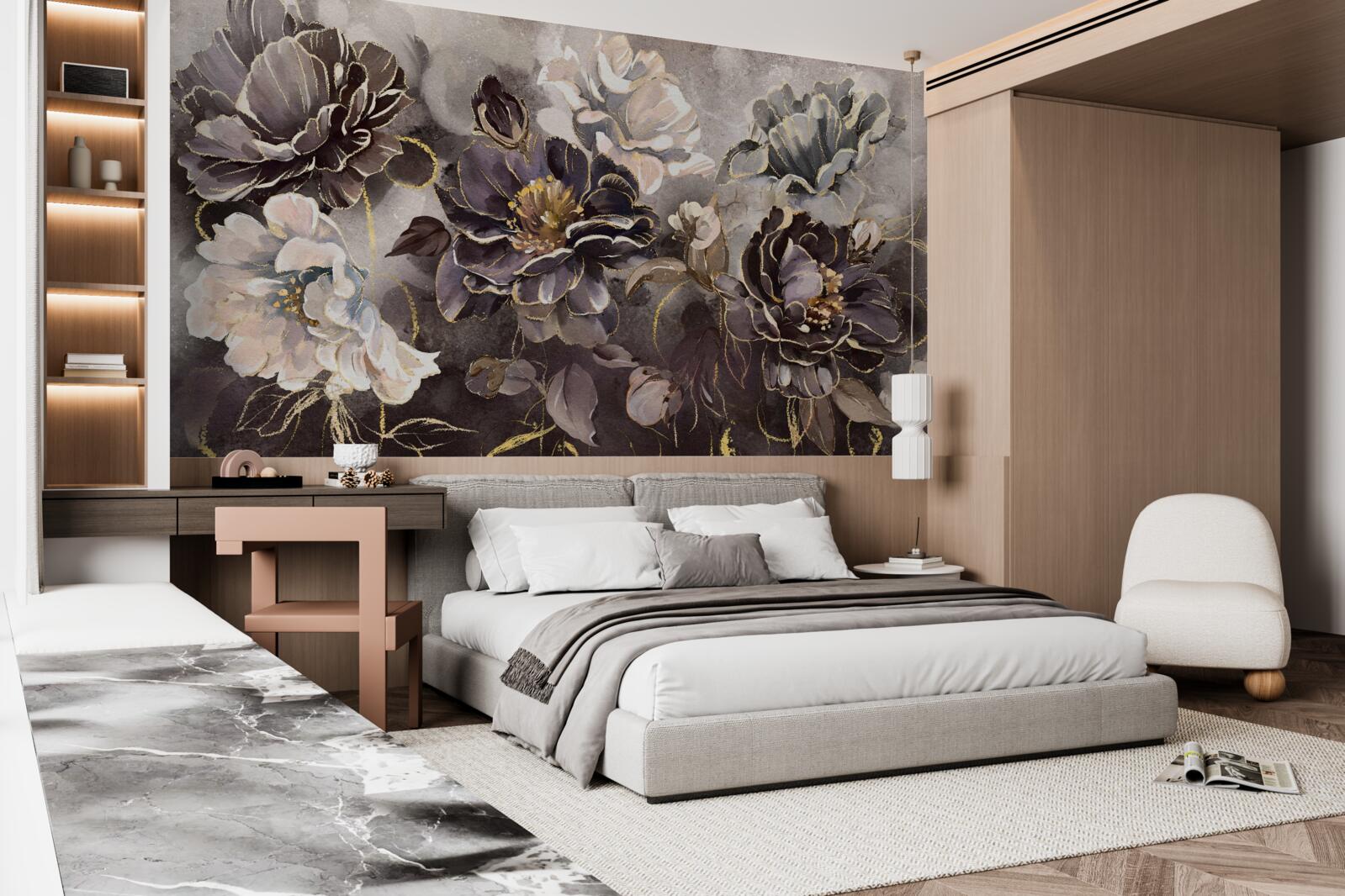 Fototapeta piwonie w czerni i bieli