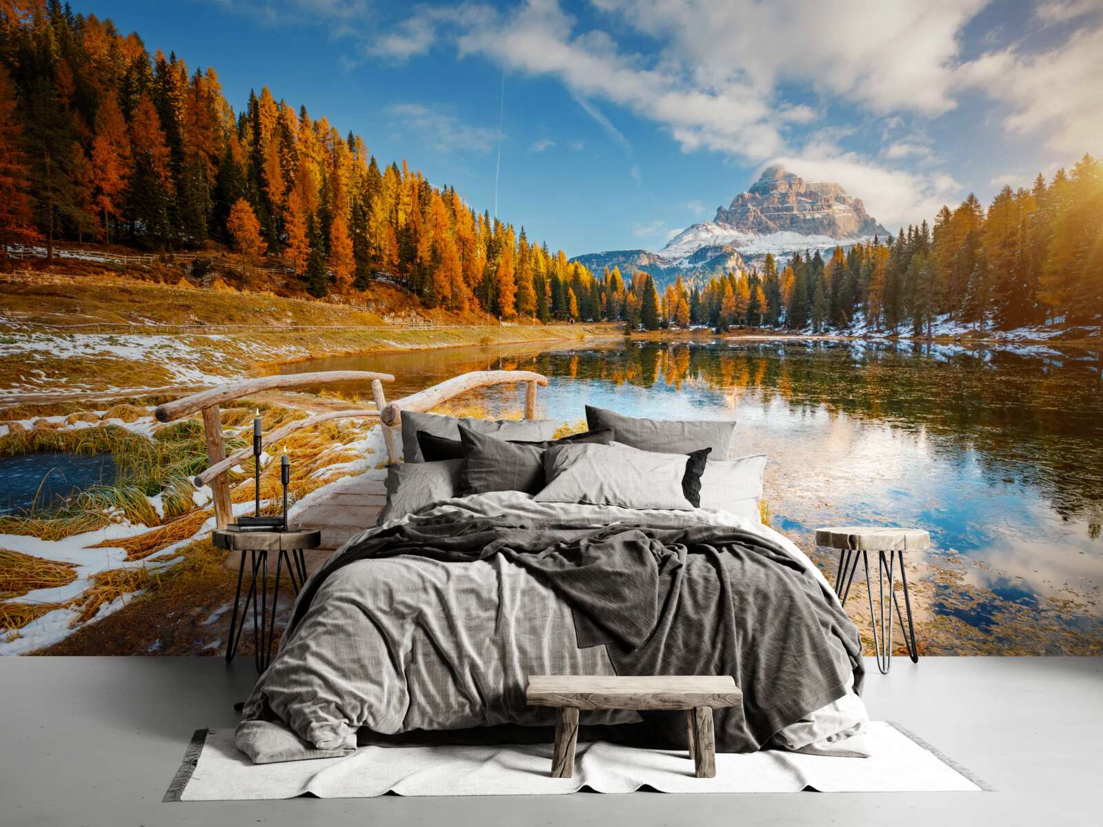 Fototapeta jesienny krajobraz z górą na horyzoncie