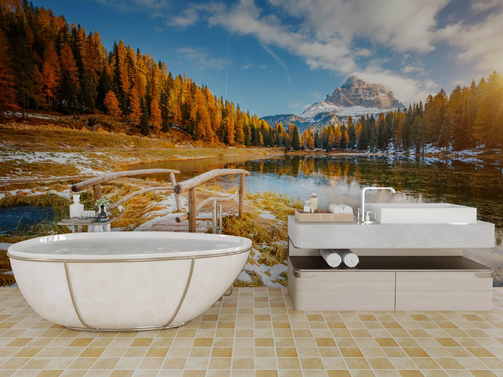 Fototapeta jesienny krajobraz z górą na horyzoncie