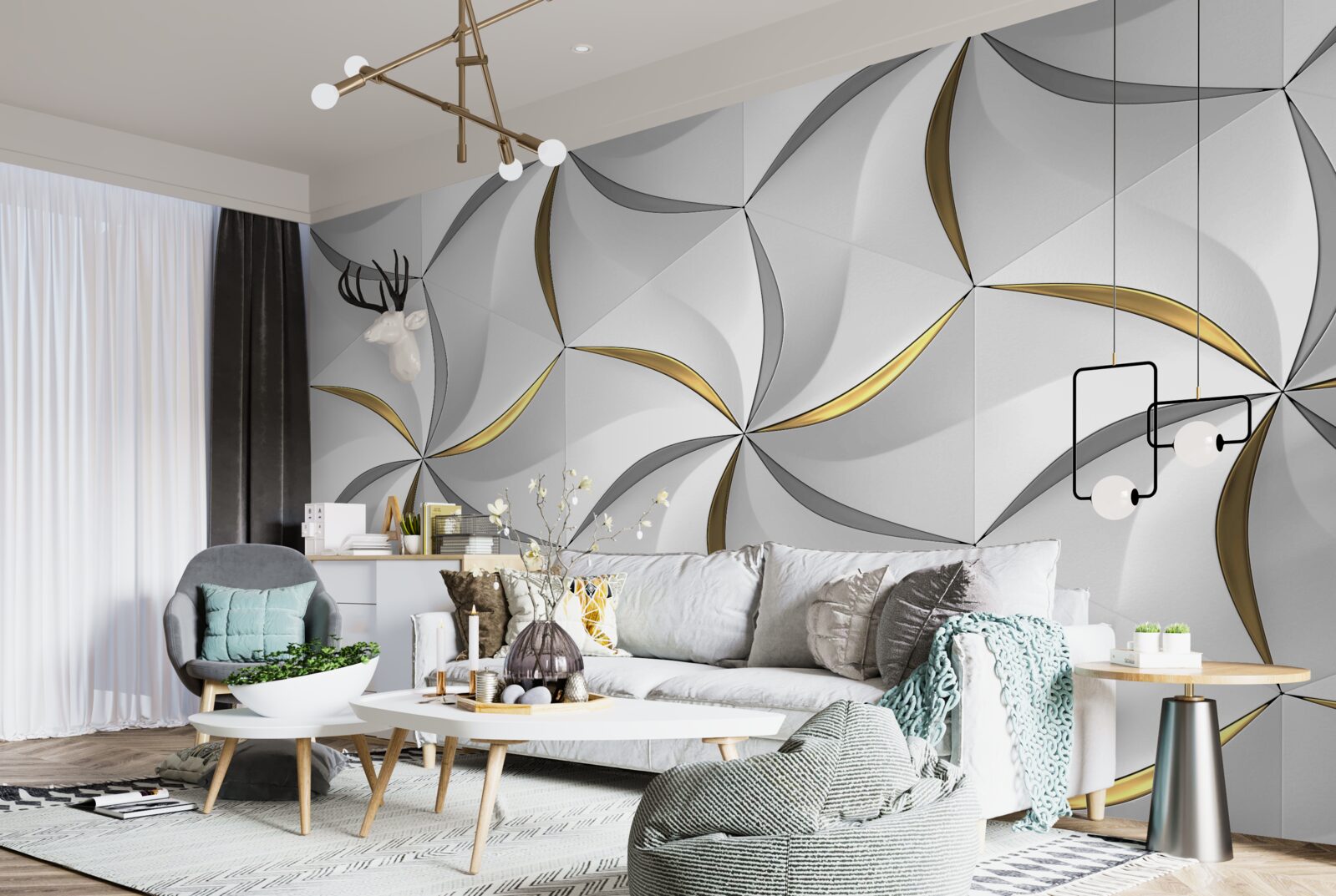 Fototapeta wiry szarości i złota na białym tle