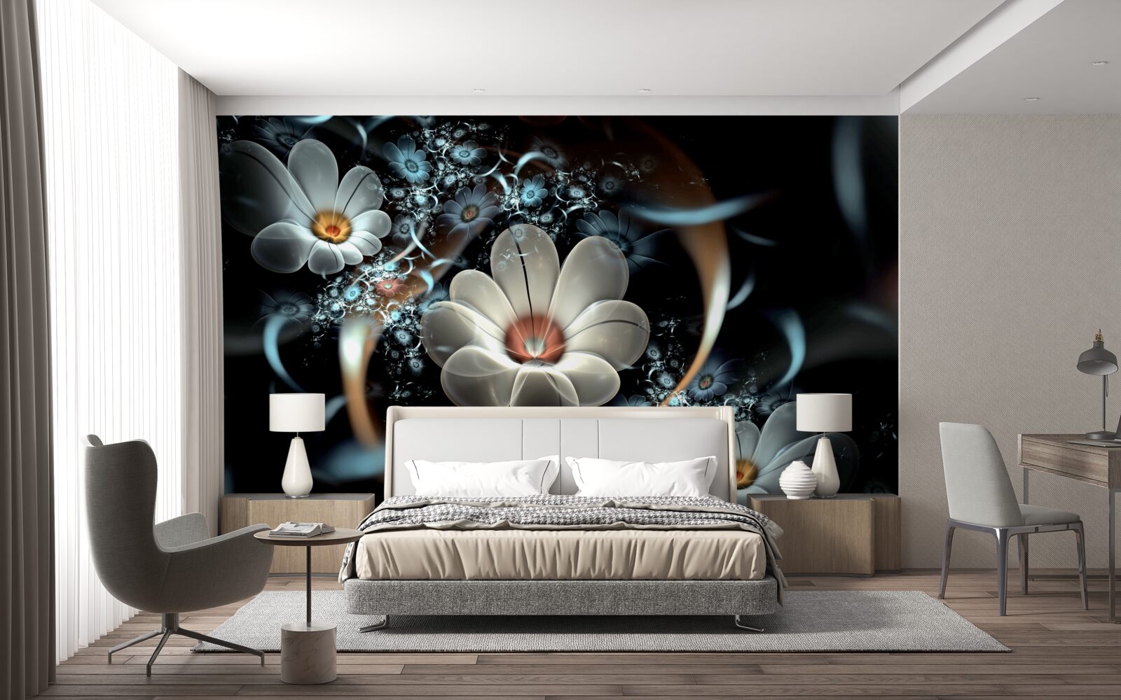 Fototapeta duże kwiaty są białe