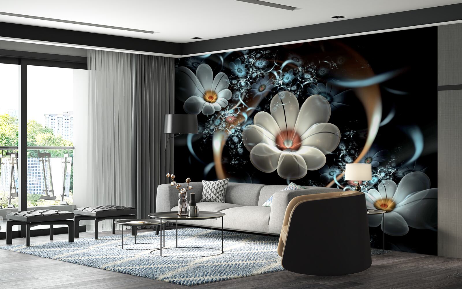 Fototapeta duże kwiaty są białe