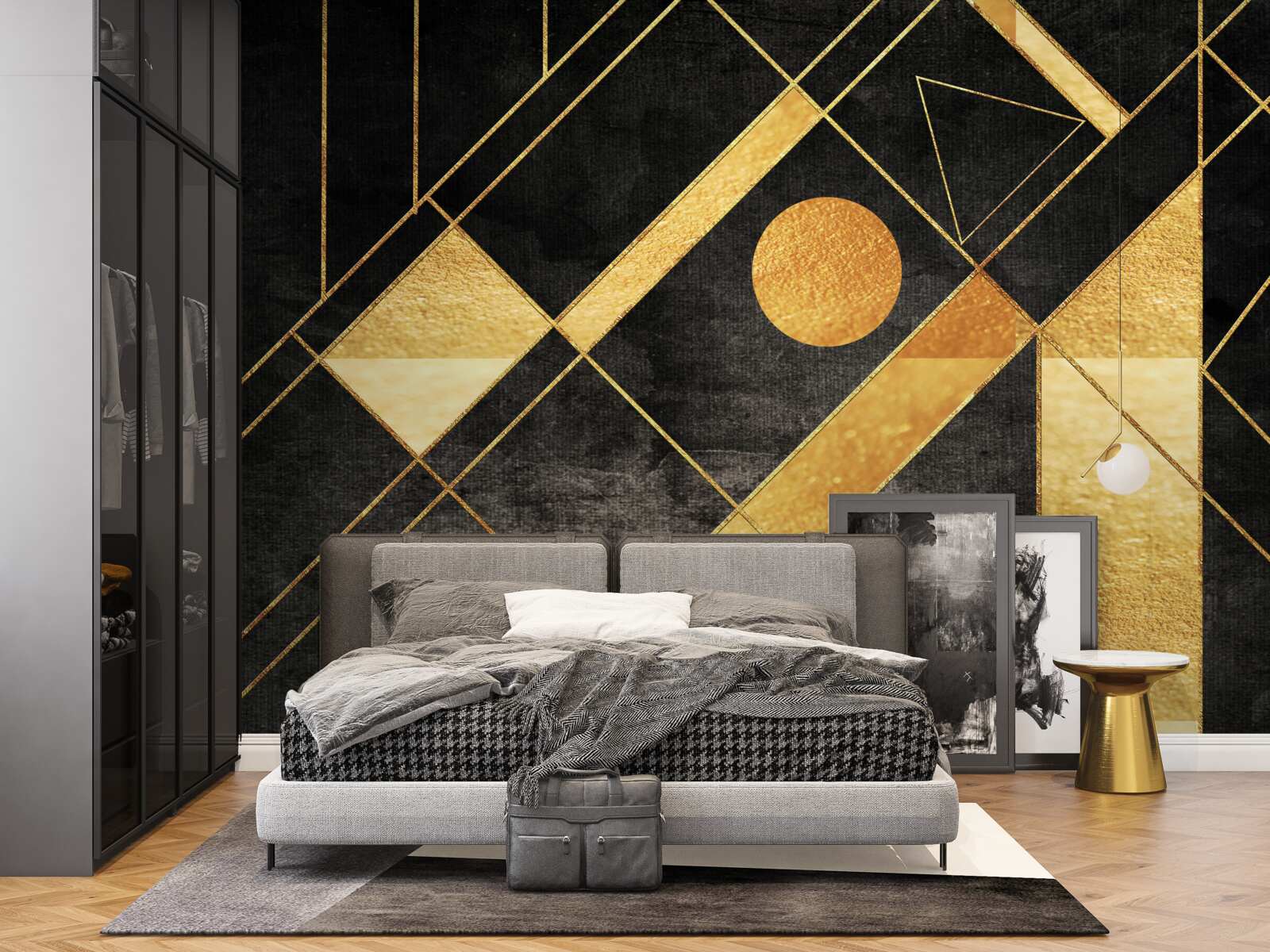 Fototapeta czarne tło ze złotymi liniami