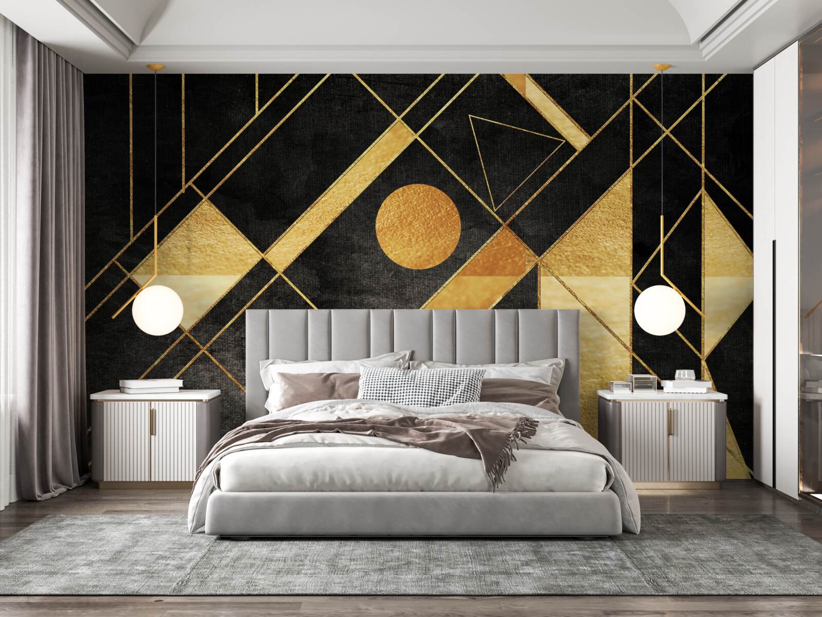 Fototapeta czarne tło ze złotymi liniami