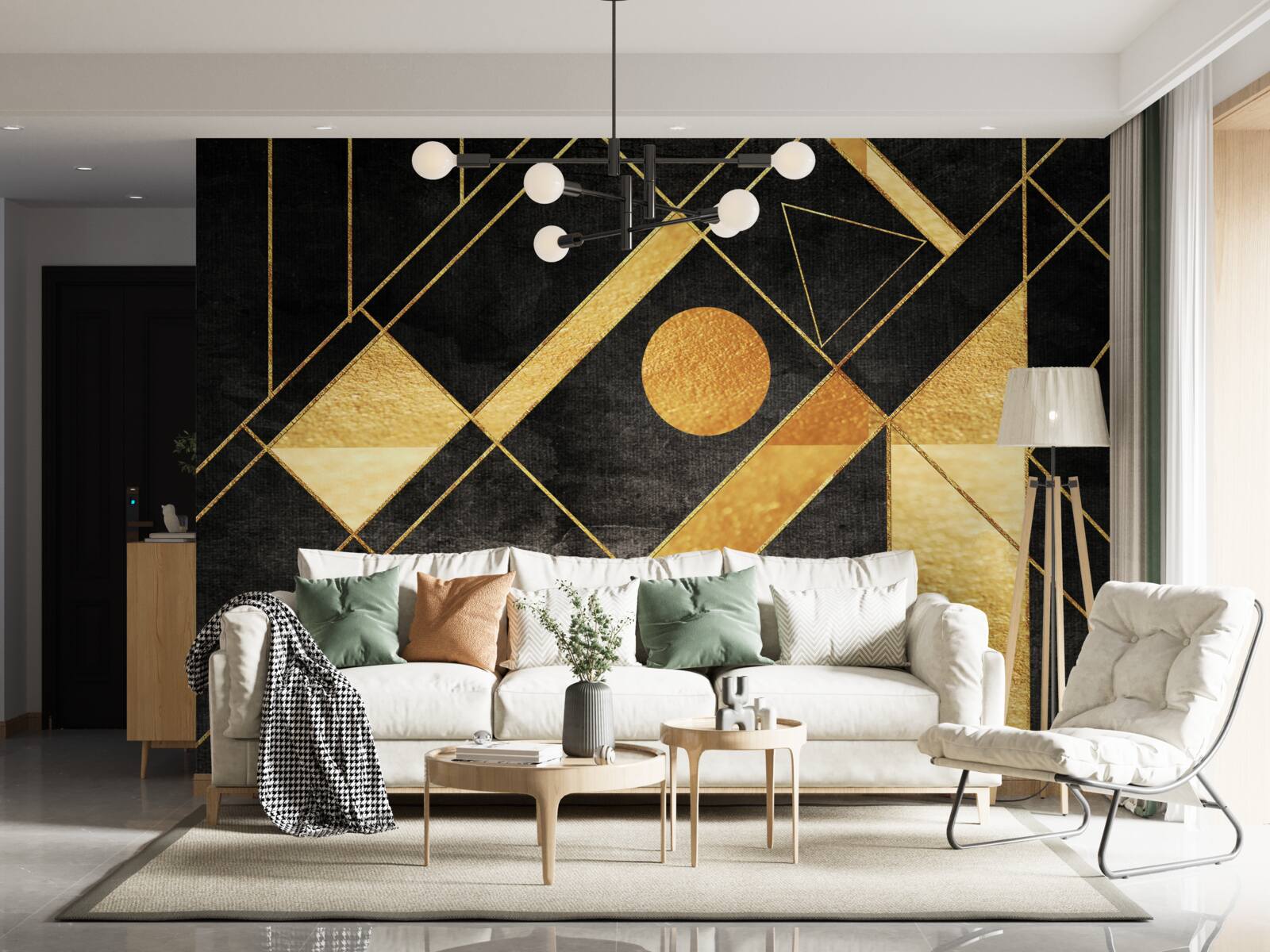 Fototapeta czarne tło ze złotymi liniami