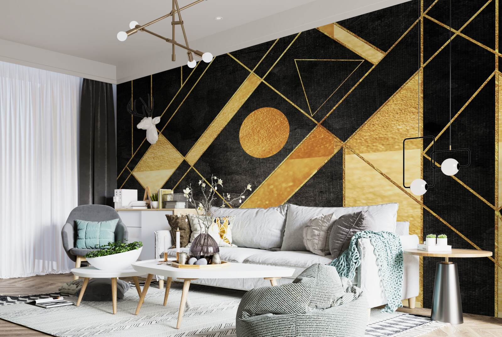 Fototapeta czarne tło ze złotymi liniami