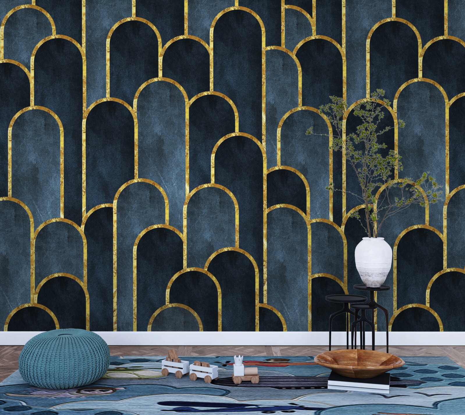 Fototapeta złote akcenty na czarnych, zwiewnych topach