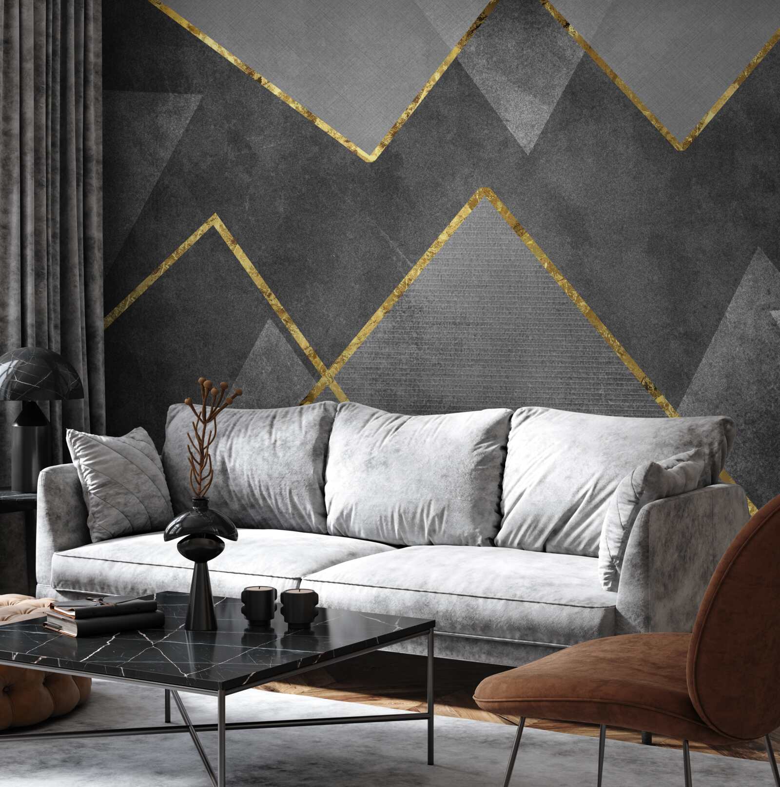 Fototapeta złote i czarno-białe zygzaki