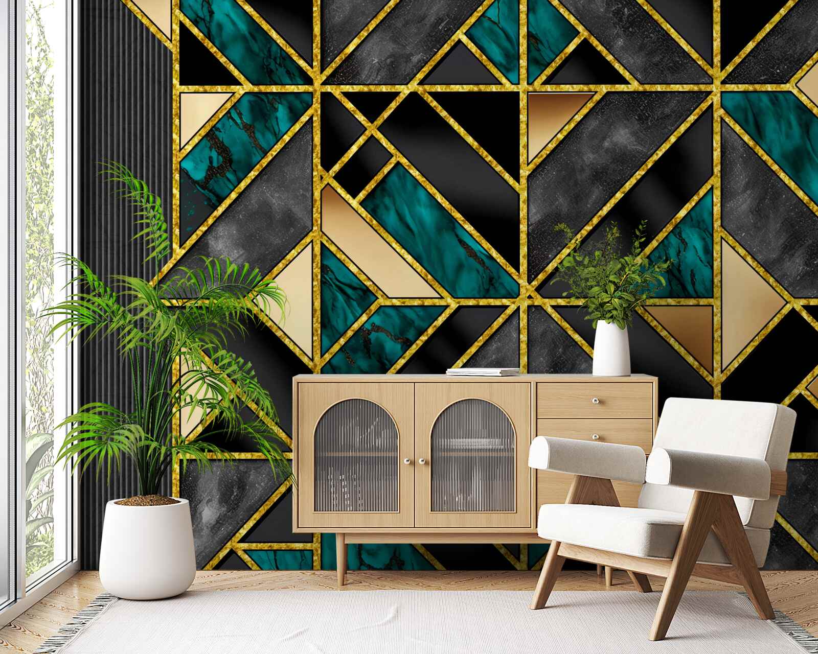 Fototapeta tło w geometrycznym stylu w szaro-turkusowym odcieniu