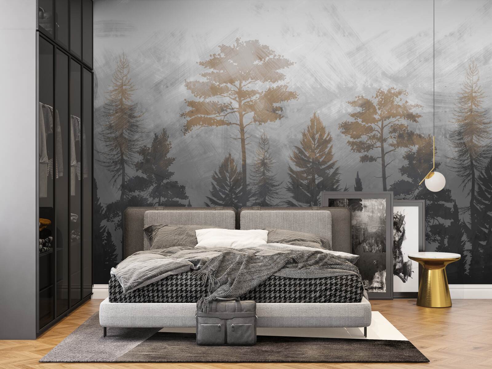 Fototapeta przez leśną zasłonę mgły przebijają się promienie słońca