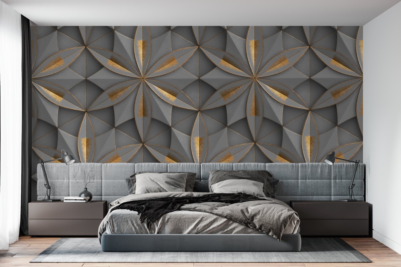 Fototapeta kwiaty są koloru szarego ze złotym szlifem