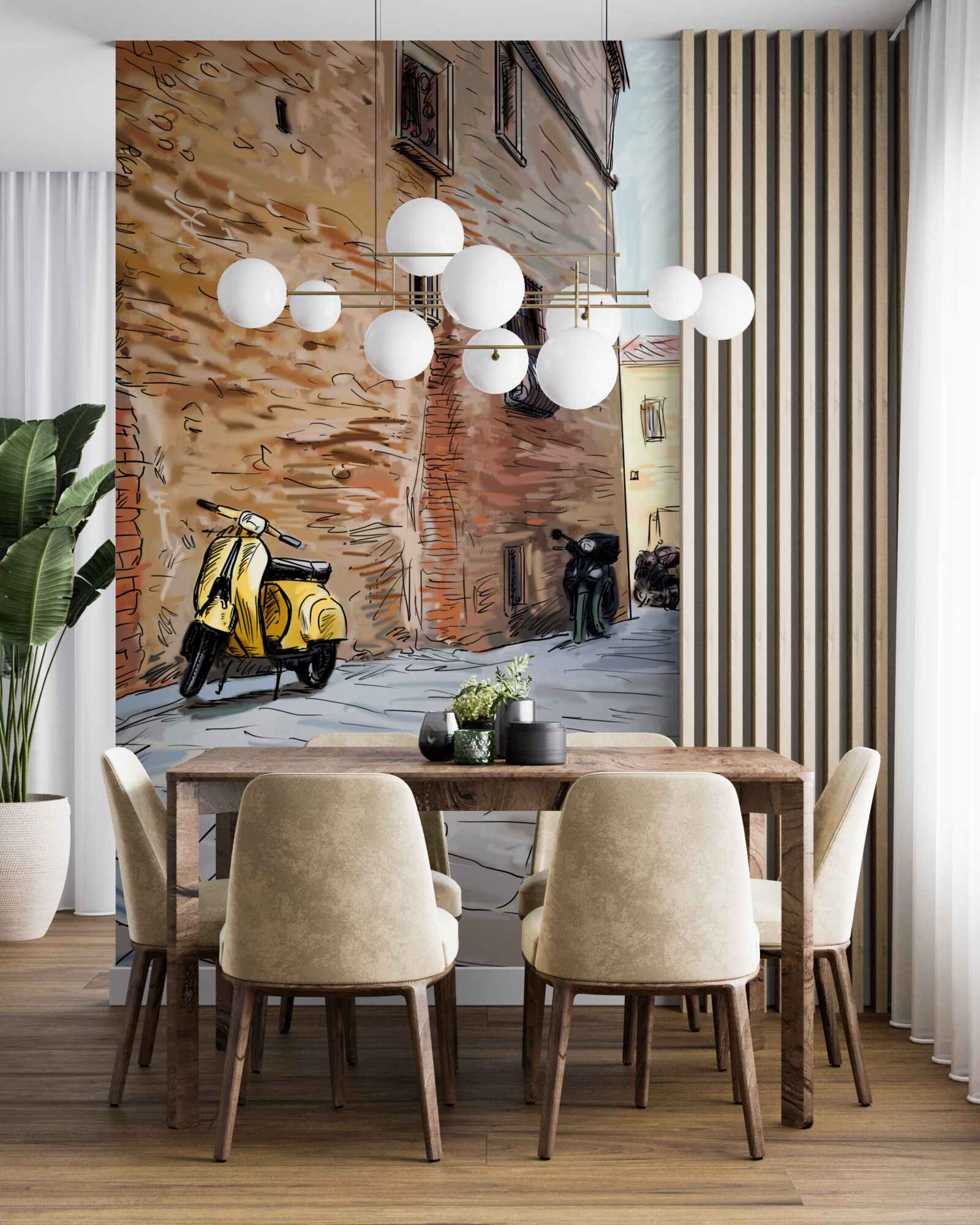 Fototapeta starożytna brukowana ulica i skuter