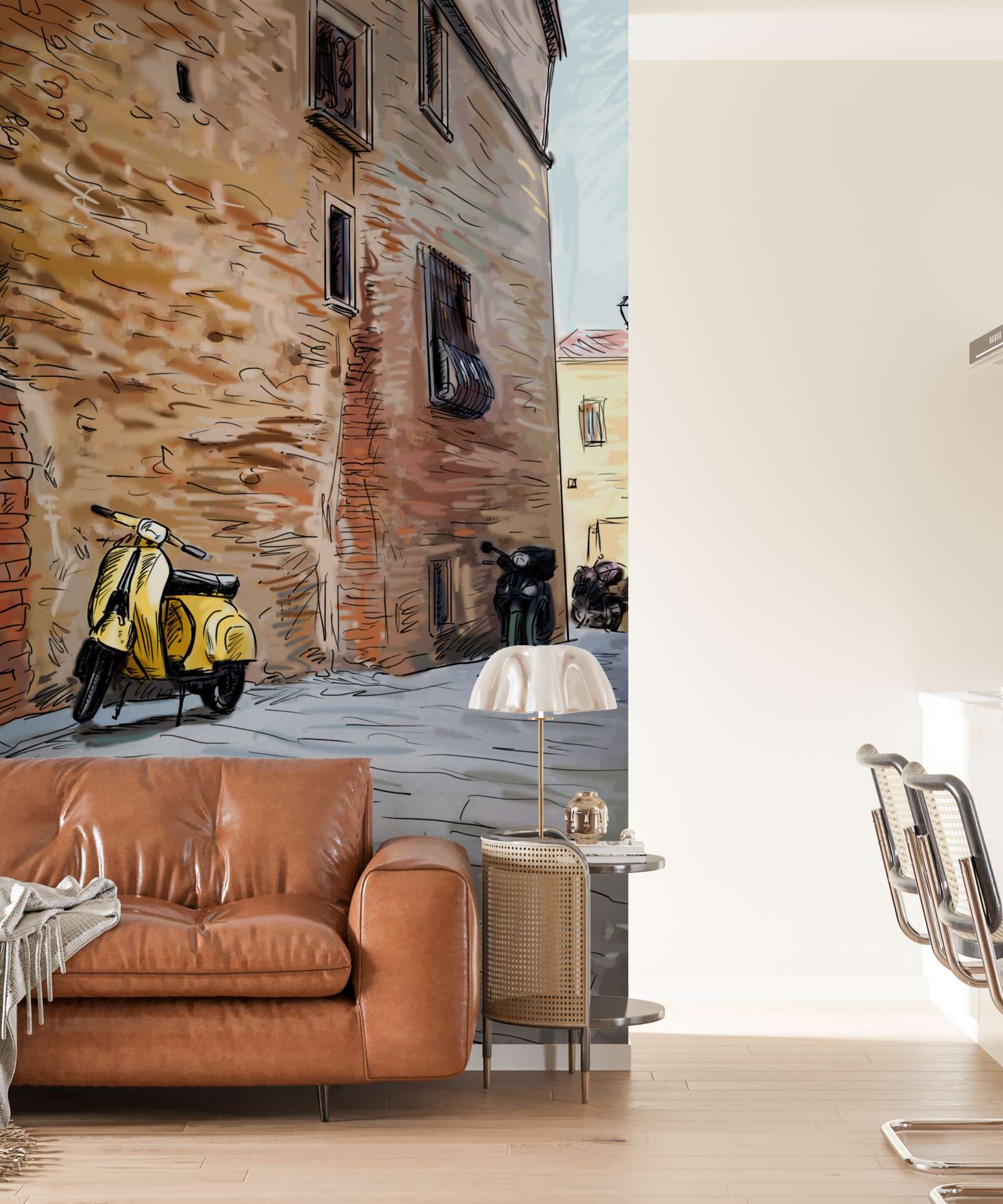 Fototapeta starożytna brukowana ulica i skuter