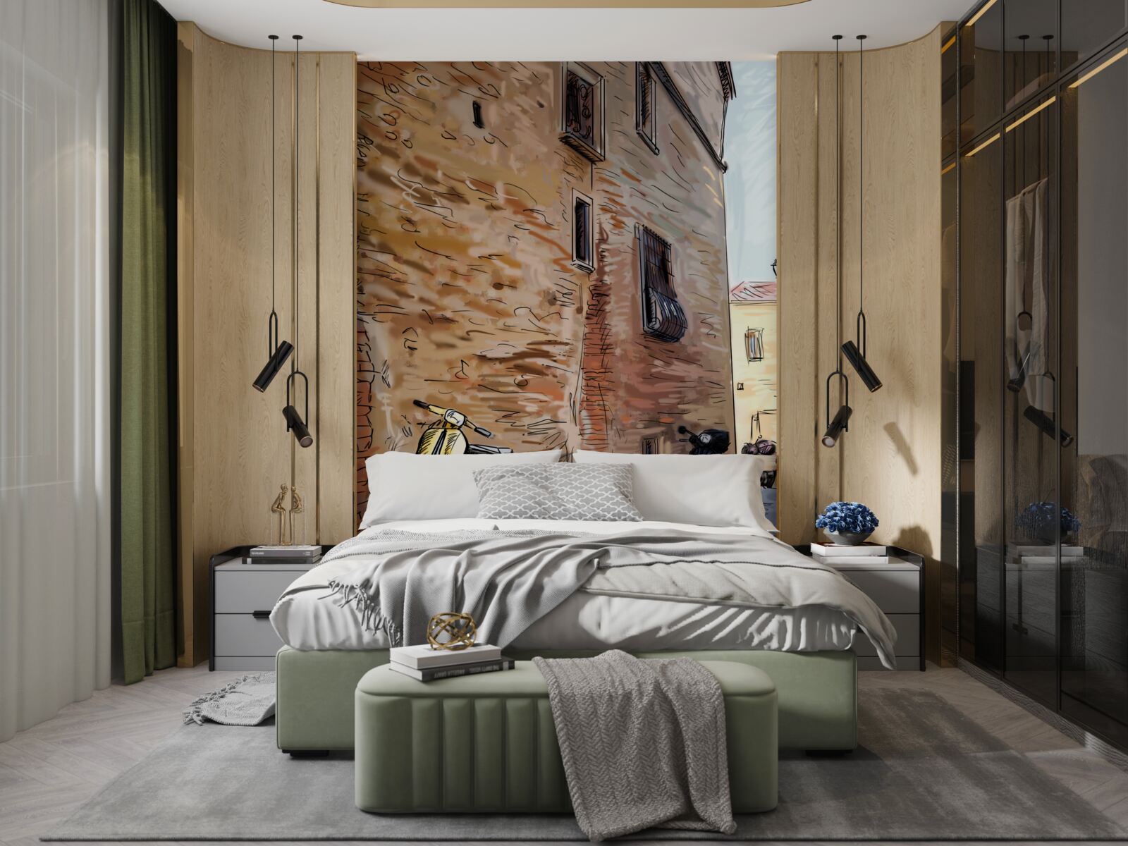 Fototapeta starożytna brukowana ulica i skuter