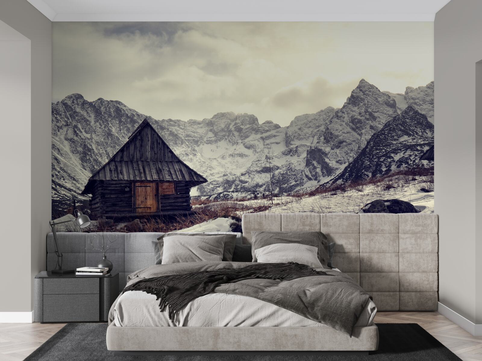 Fototapeta wygodny dom wśród mroźnych gór