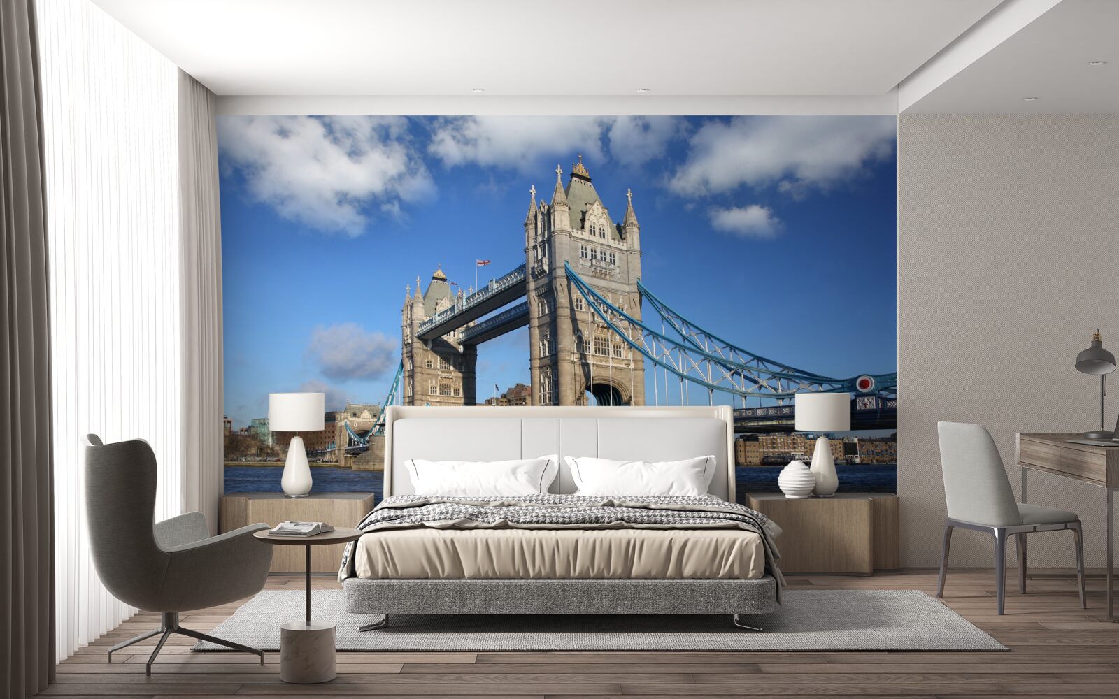 Fototapeta most tower bridge rozciągający się nad spokojną powierzchnią rzeki
