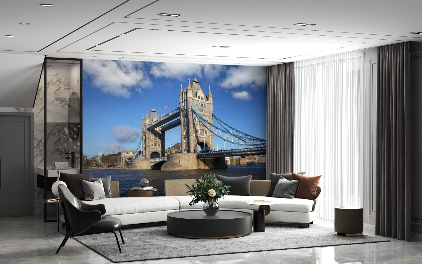 Fototapeta most tower bridge rozciągający się nad spokojną powierzchnią rzeki