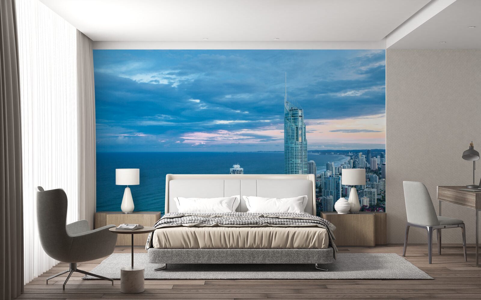 Fototapeta gigantyczne miasto nad brzegiem morza