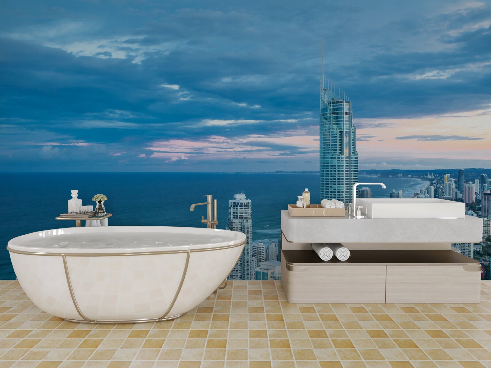 Fototapeta gigantyczne miasto nad brzegiem morza