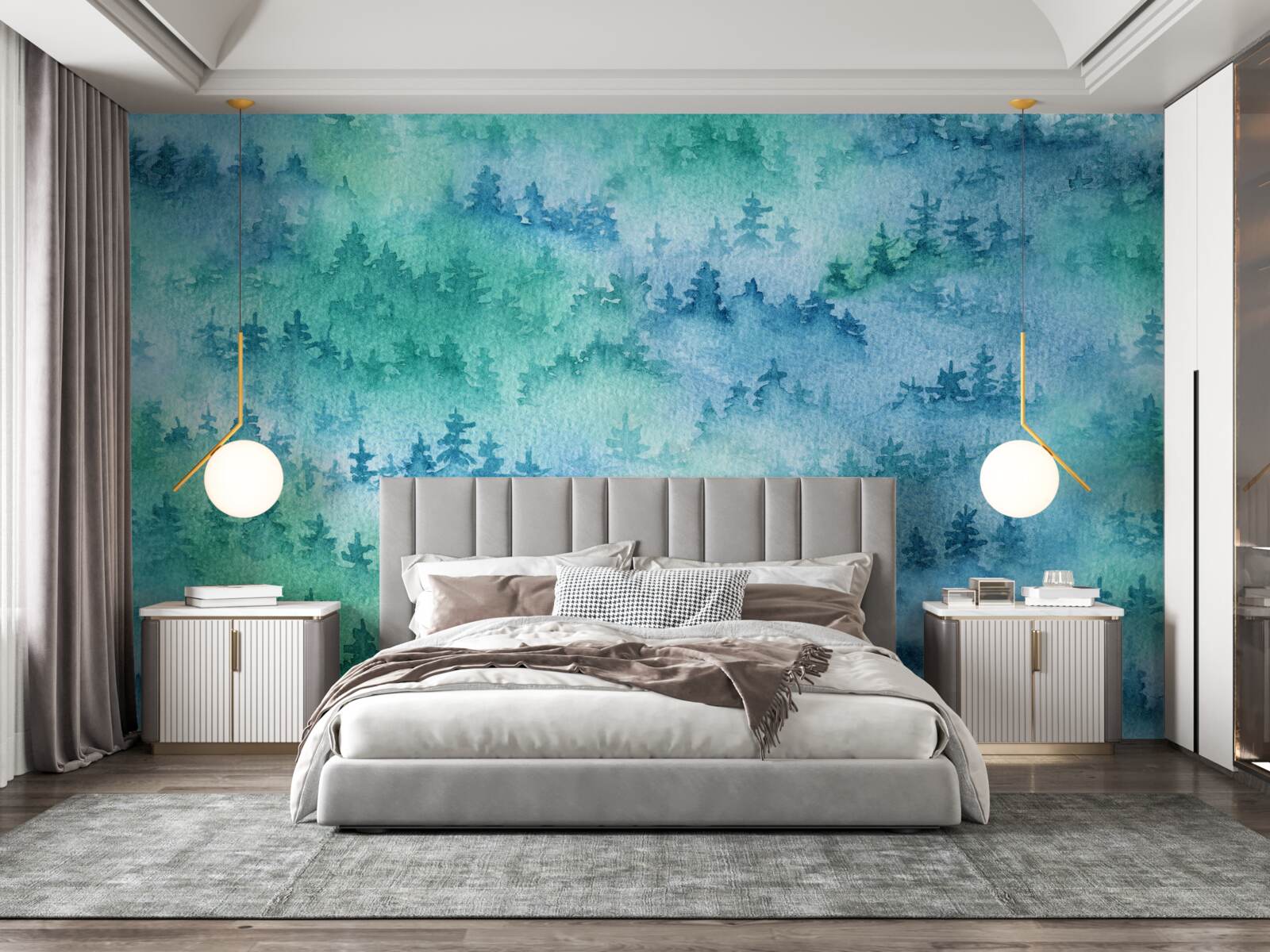 Fototapeta las iglasty spowija gęsta mgła