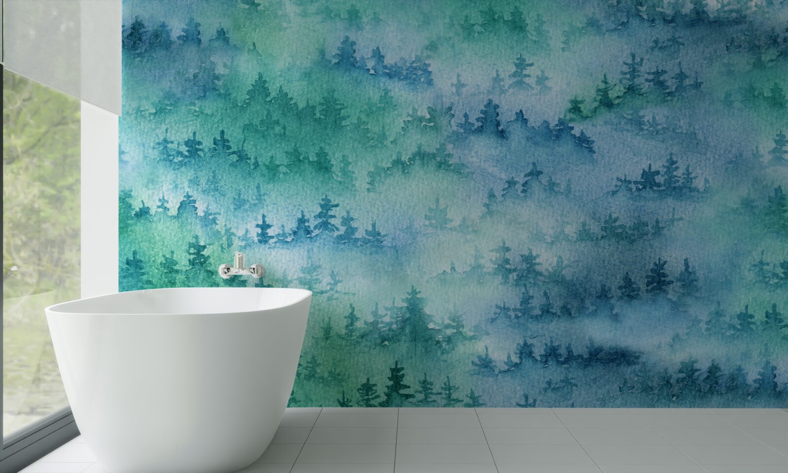 Fototapeta las iglasty spowija gęsta mgła