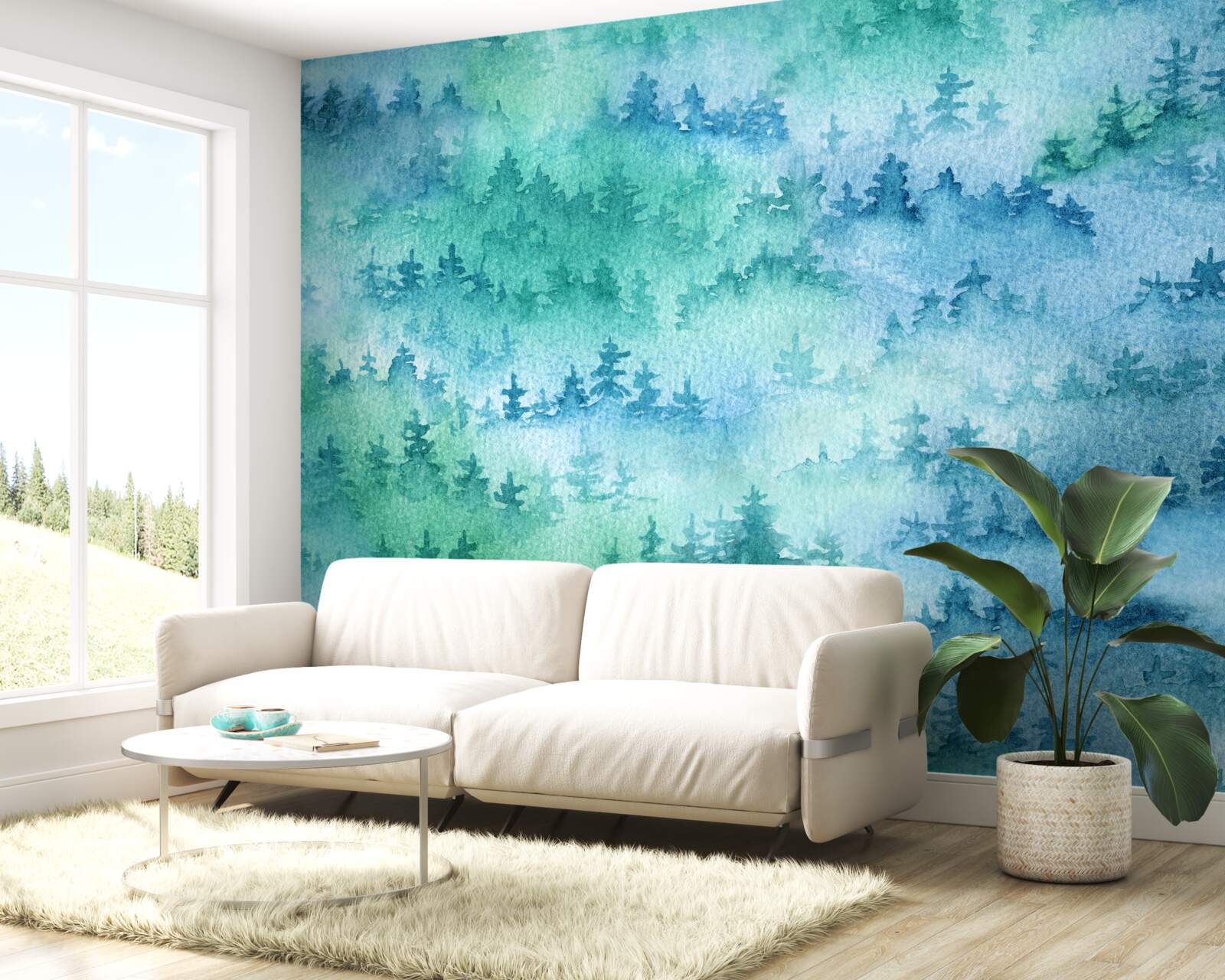 Fototapeta las iglasty spowija gęsta mgła