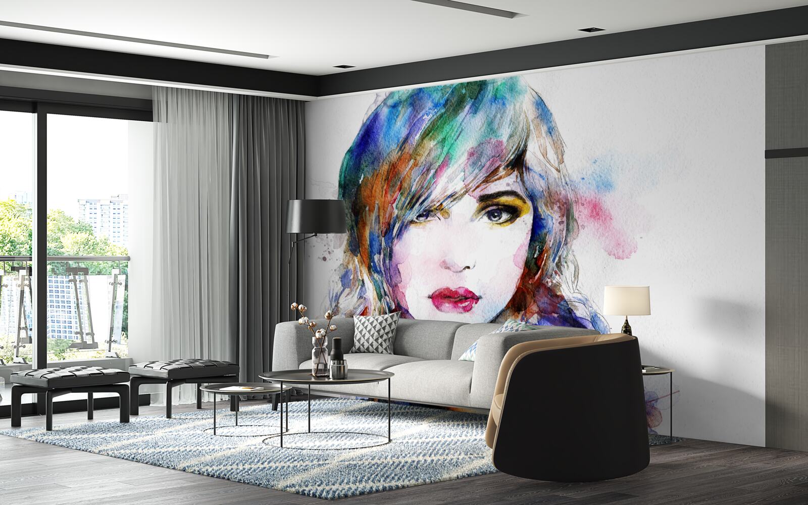 Fototapeta wizerunek dziewczynki wykonany w jasnych kolorach akwareli