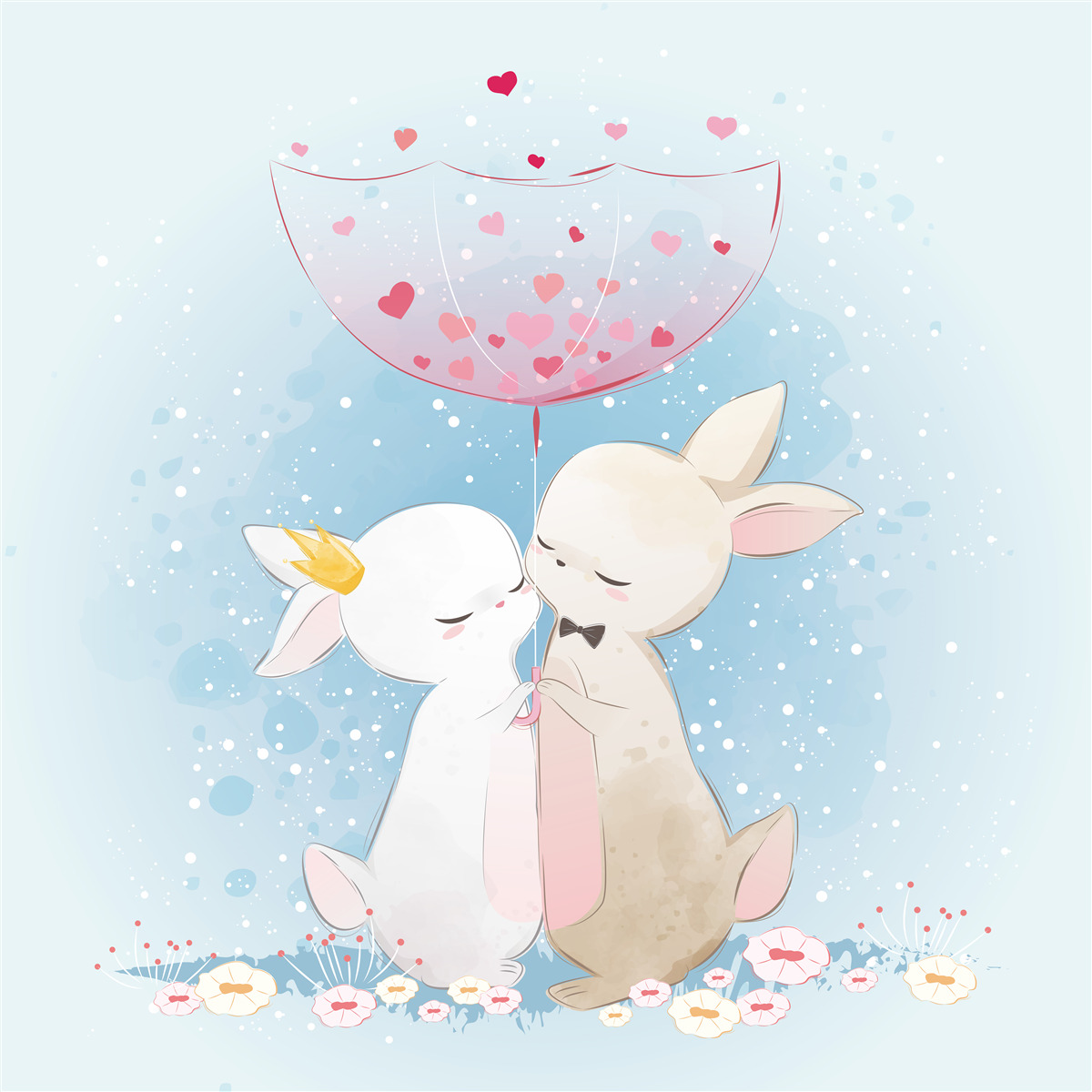 Fototapeta króliczki zakochane w sobie pod parasolką