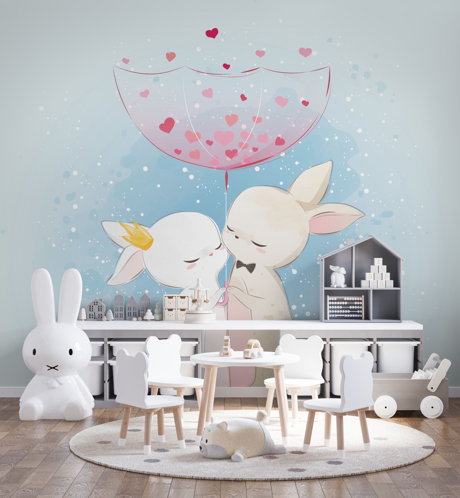 Fototapeta króliczki zakochane w sobie pod parasolką