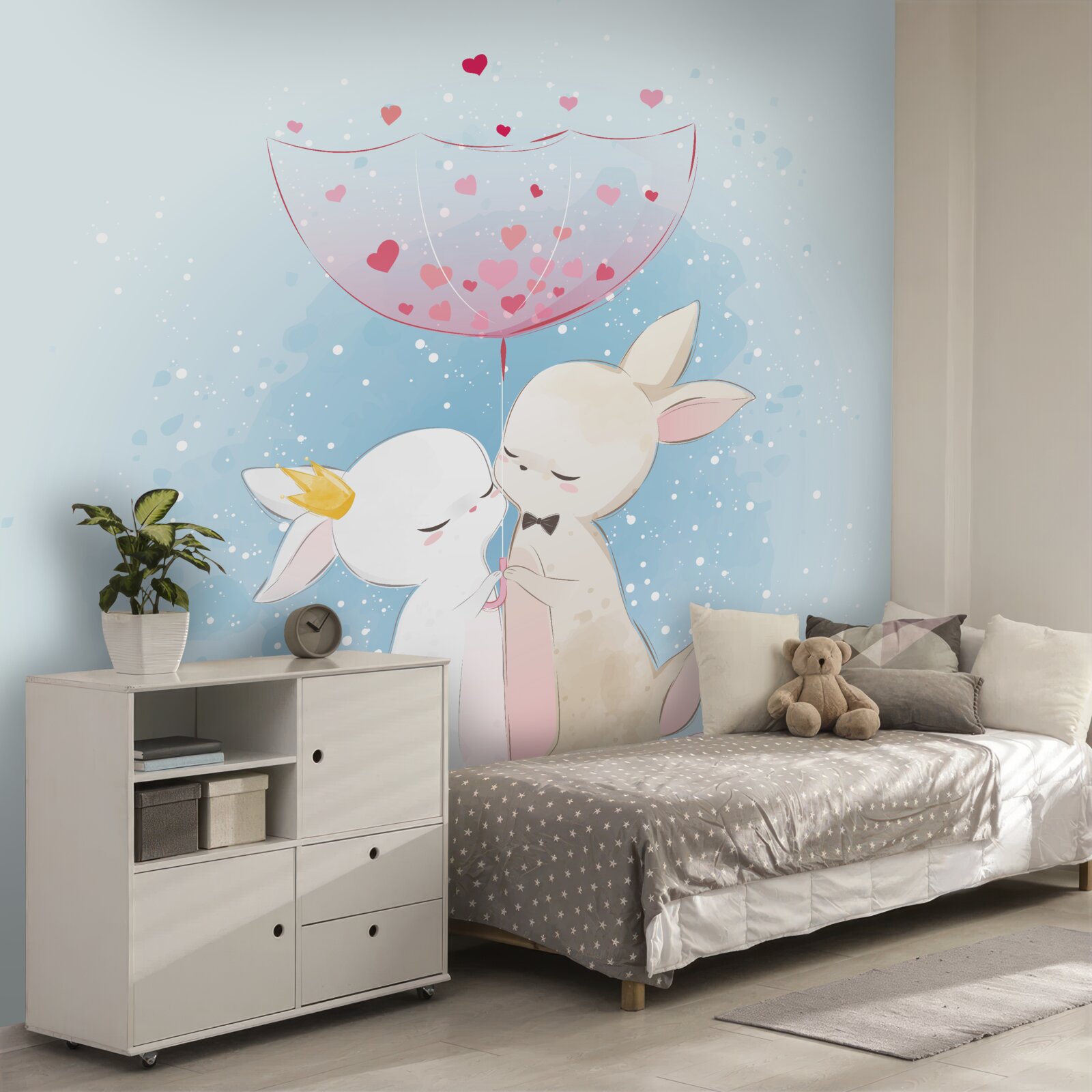 Fototapeta króliczki zakochane w sobie pod parasolką