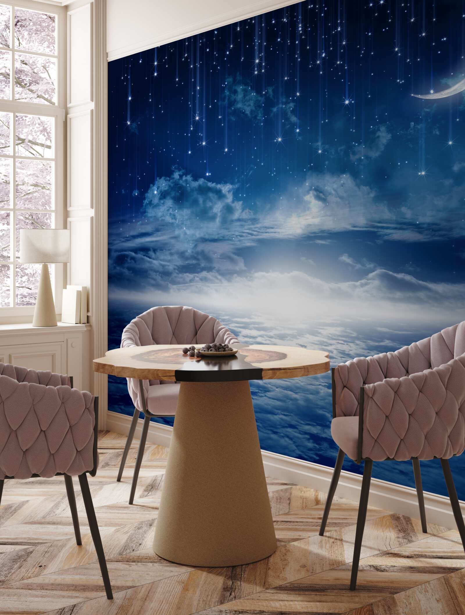 Fototapeta Światło księżyca grające na powierzchni wody oświetla noc jasnymi kolorami