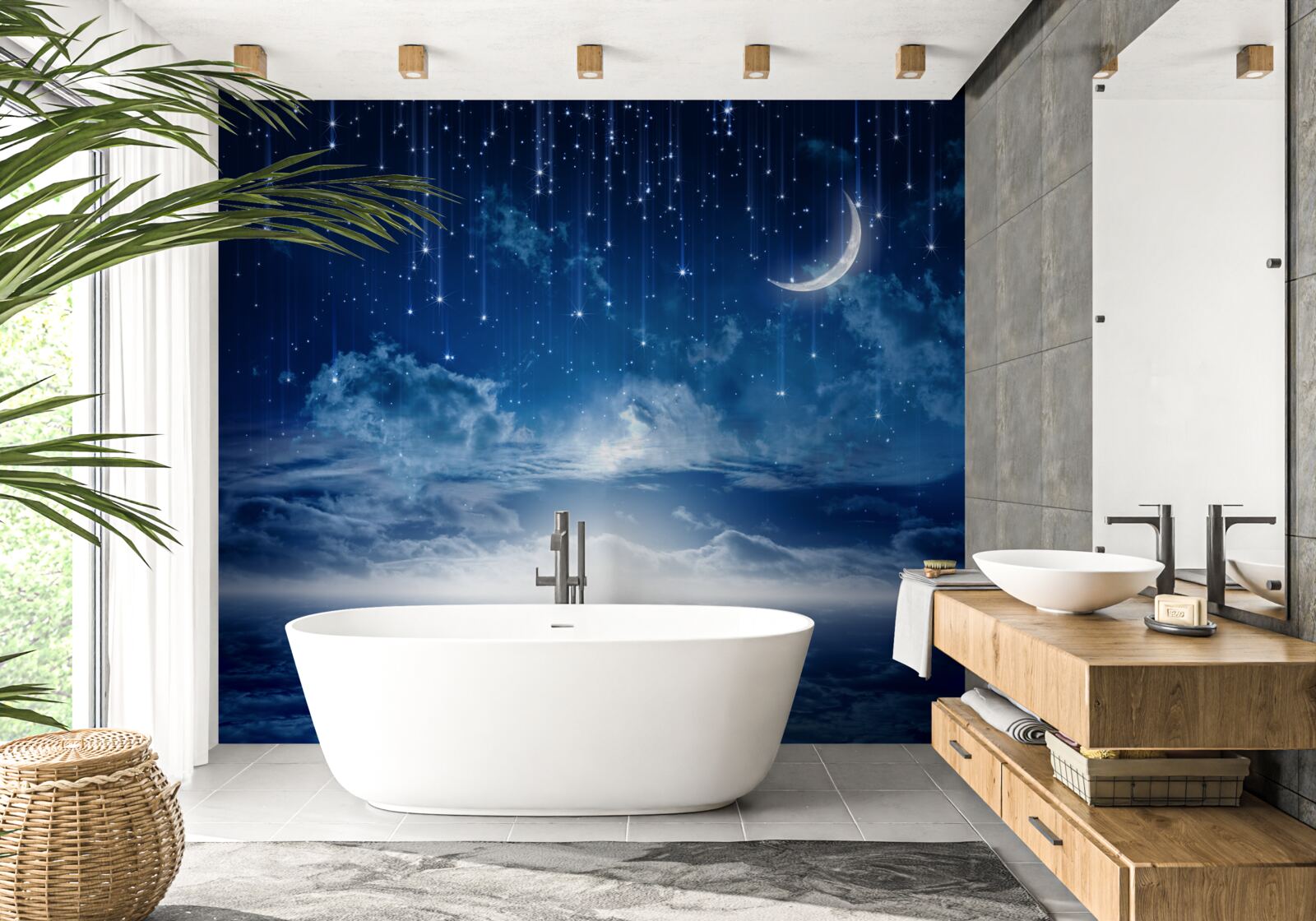 Fototapeta Światło księżyca grające na powierzchni wody oświetla noc jasnymi kolorami