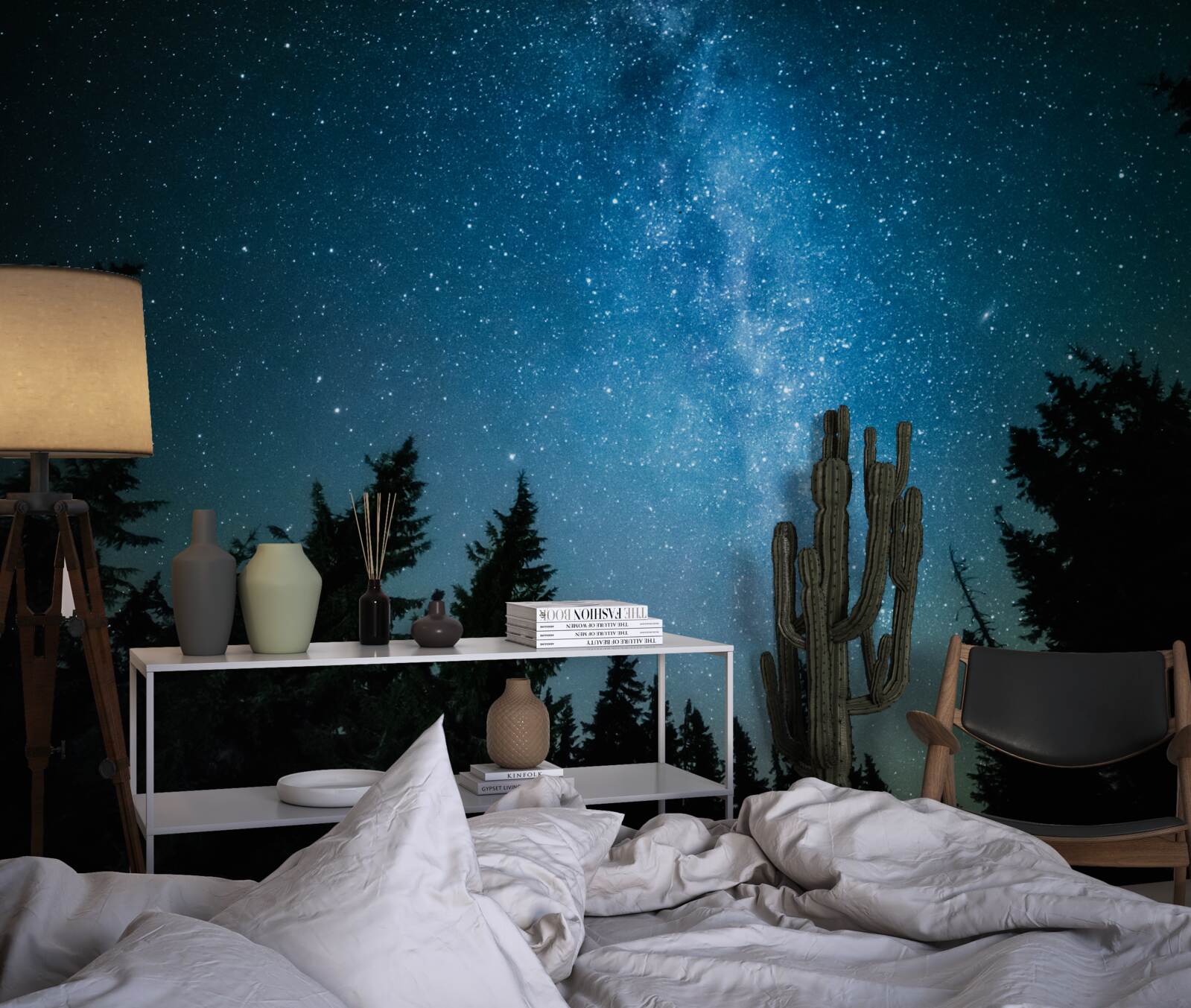 Fototapeta Ścieżka wśród gwiazd w ciemnym lesie