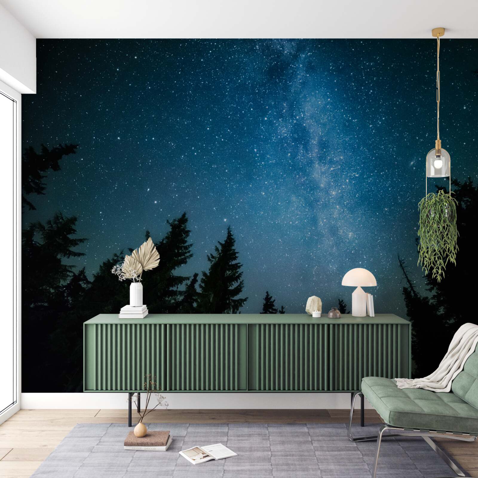 Fototapeta Ścieżka wśród gwiazd w ciemnym lesie