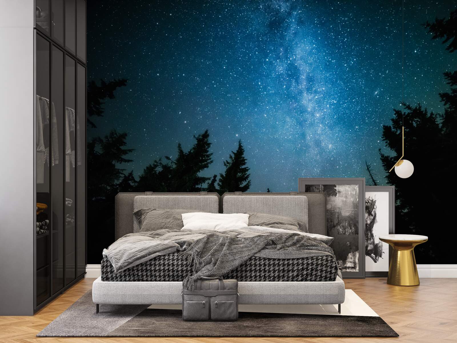 Fototapeta Ścieżka wśród gwiazd w ciemnym lesie