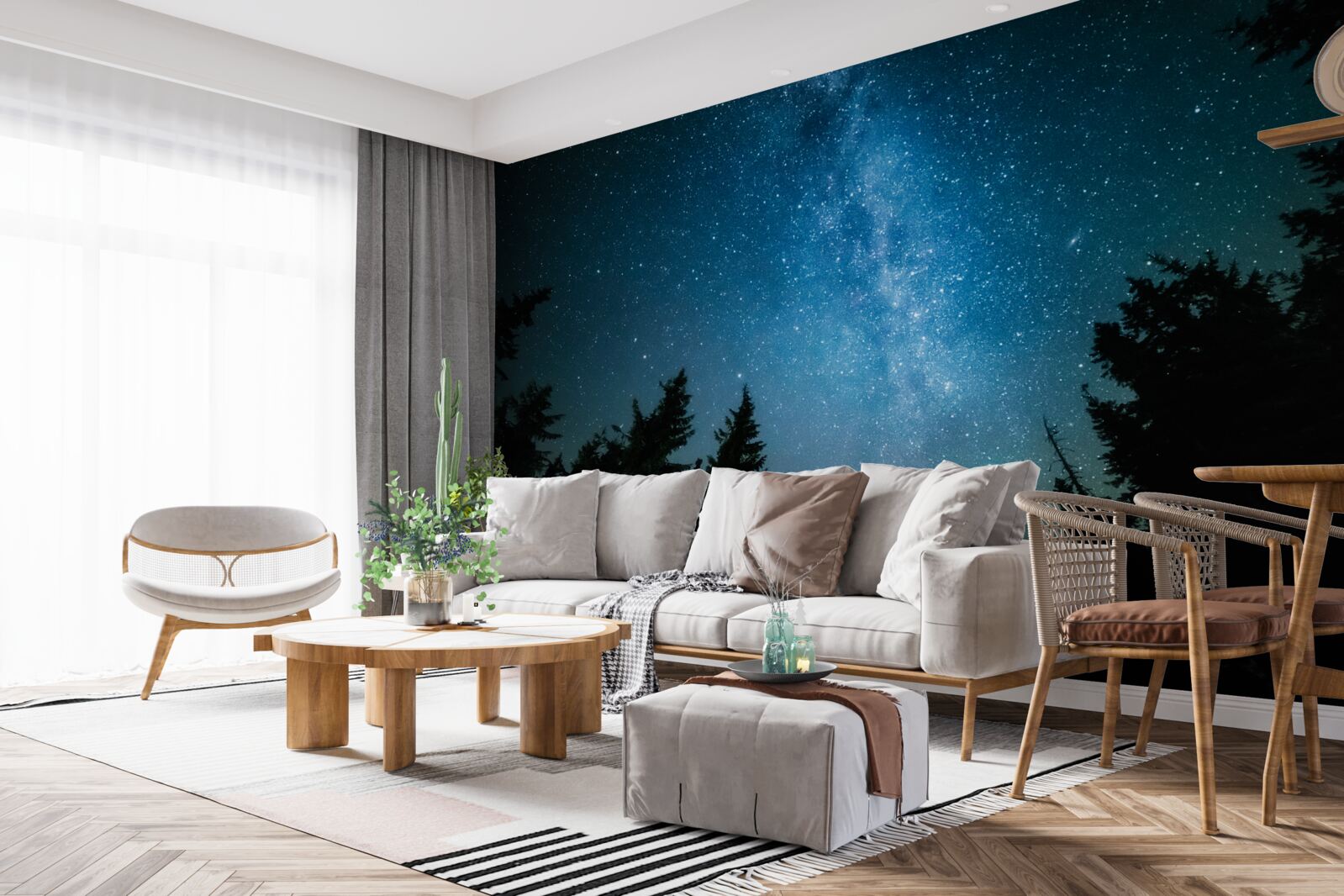 Fototapeta Ścieżka wśród gwiazd w ciemnym lesie