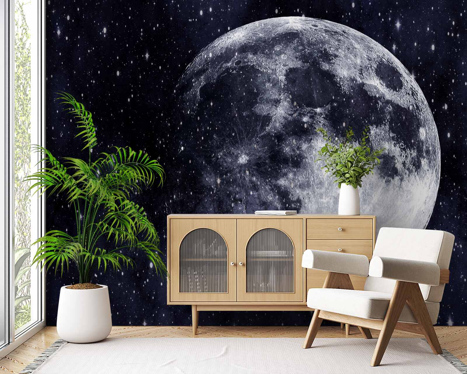 Fototapeta wśród gwiazd zauważalny jest duży obraz księżyca