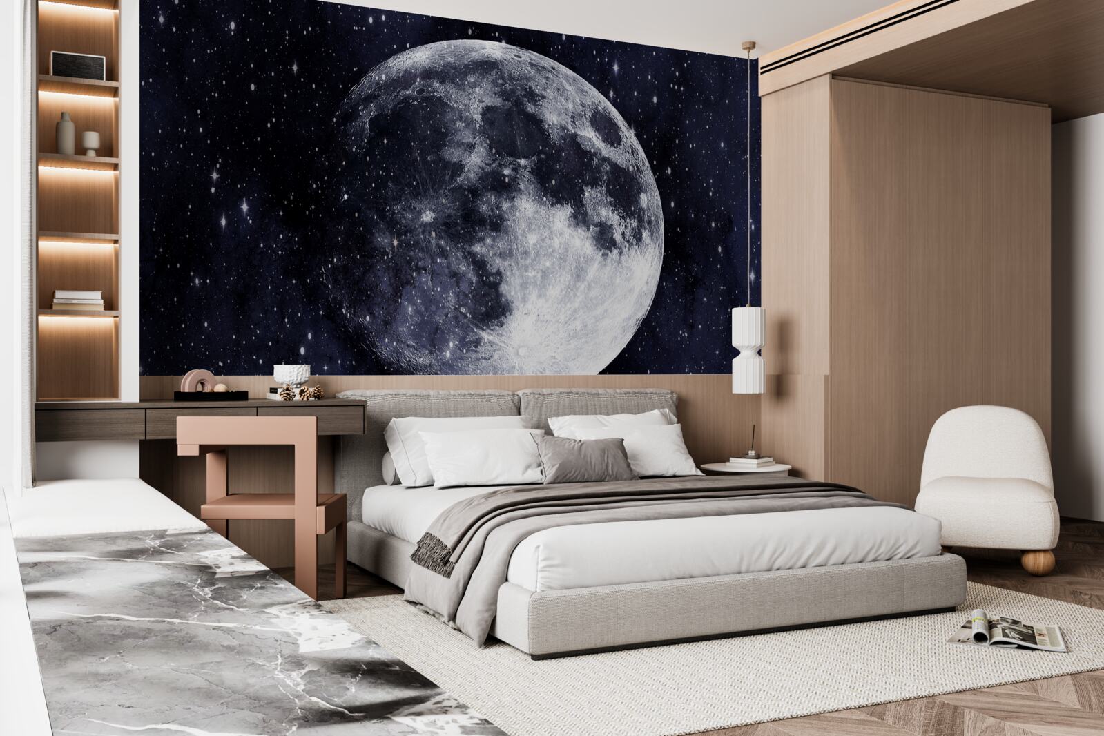 Fototapeta wśród gwiazd zauważalny jest duży obraz księżyca