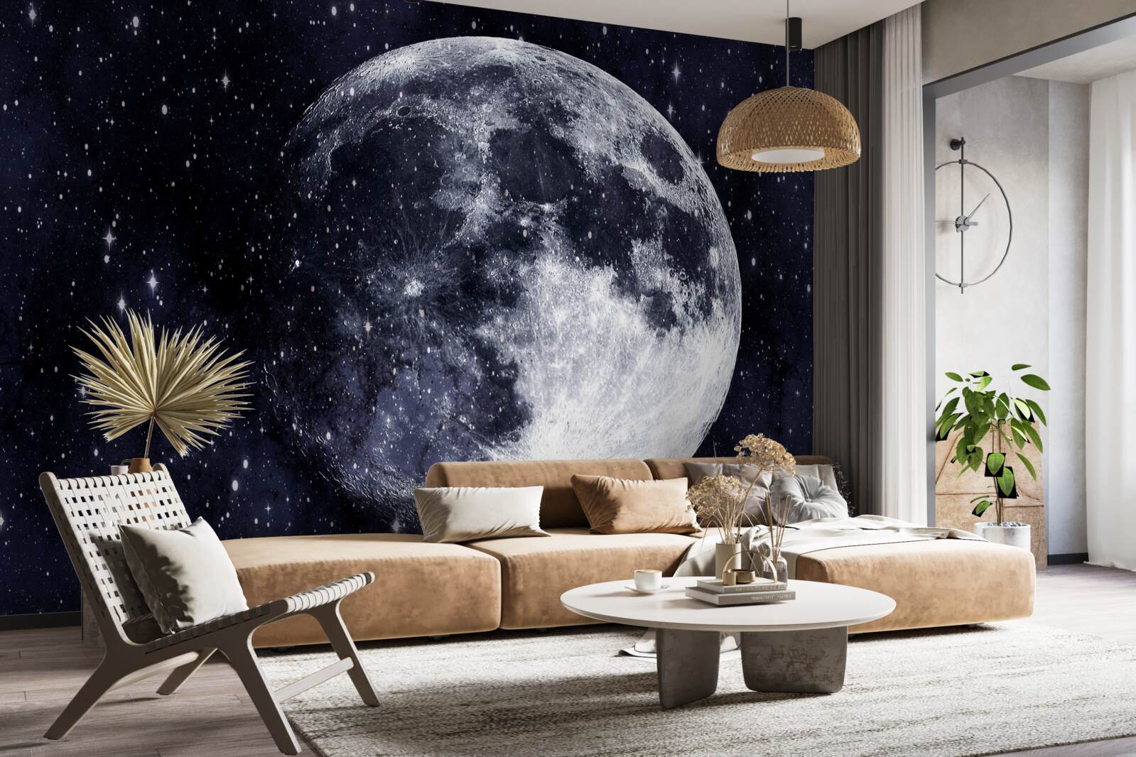 Fototapeta wśród gwiazd zauważalny jest duży obraz księżyca