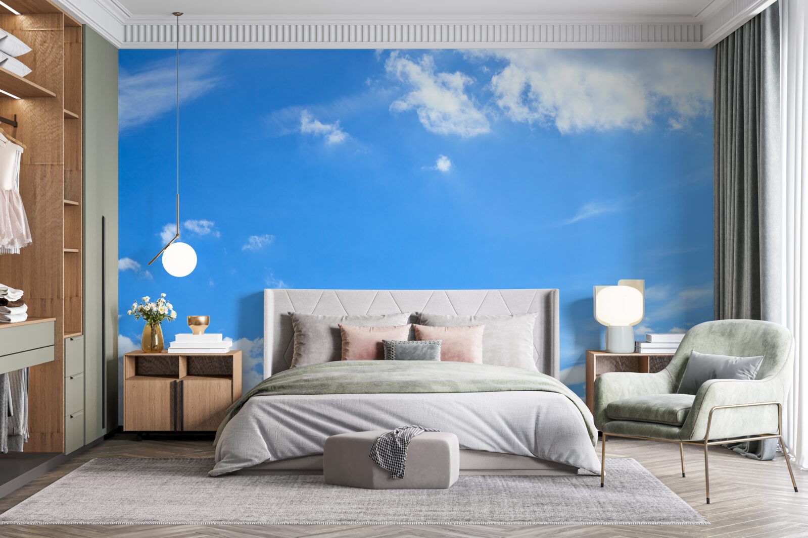 Fototapeta niebiański błękit ze śnieżnobiałymi chmurami