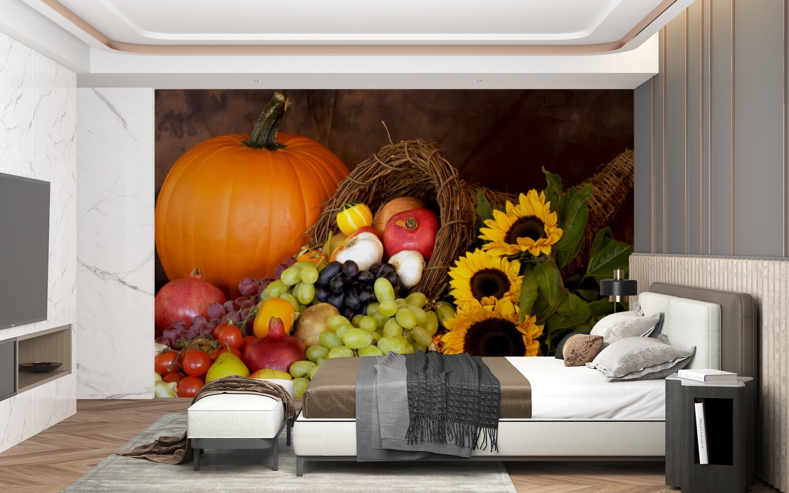 Fototapeta skład owoców i słoneczników