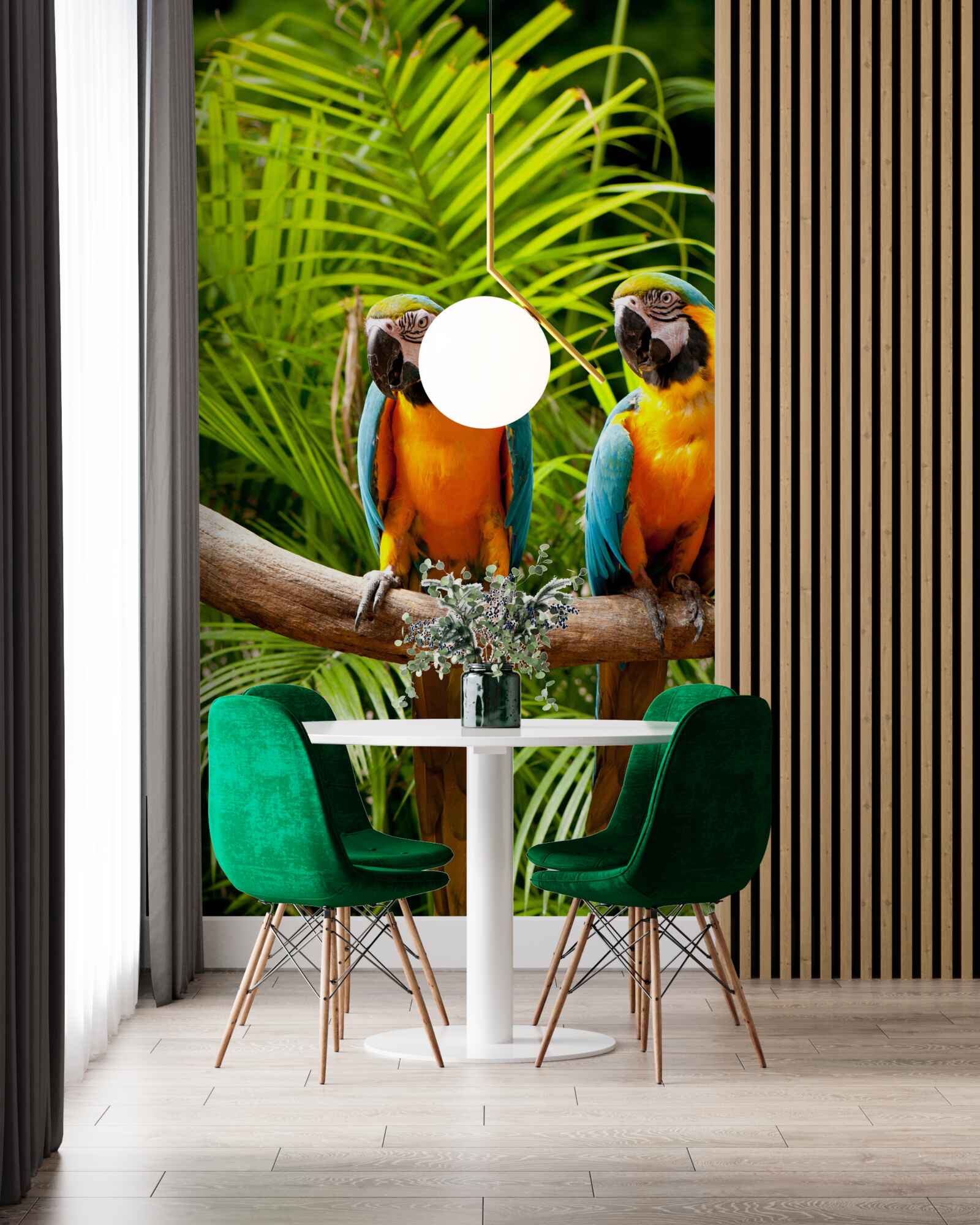 Fototapeta dwie ary siedzące na gałęziach palmowych