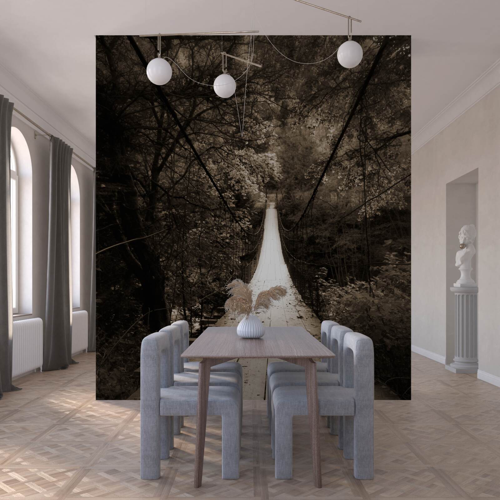 Fototapeta drewniany most łączący staw na terenie leśnym