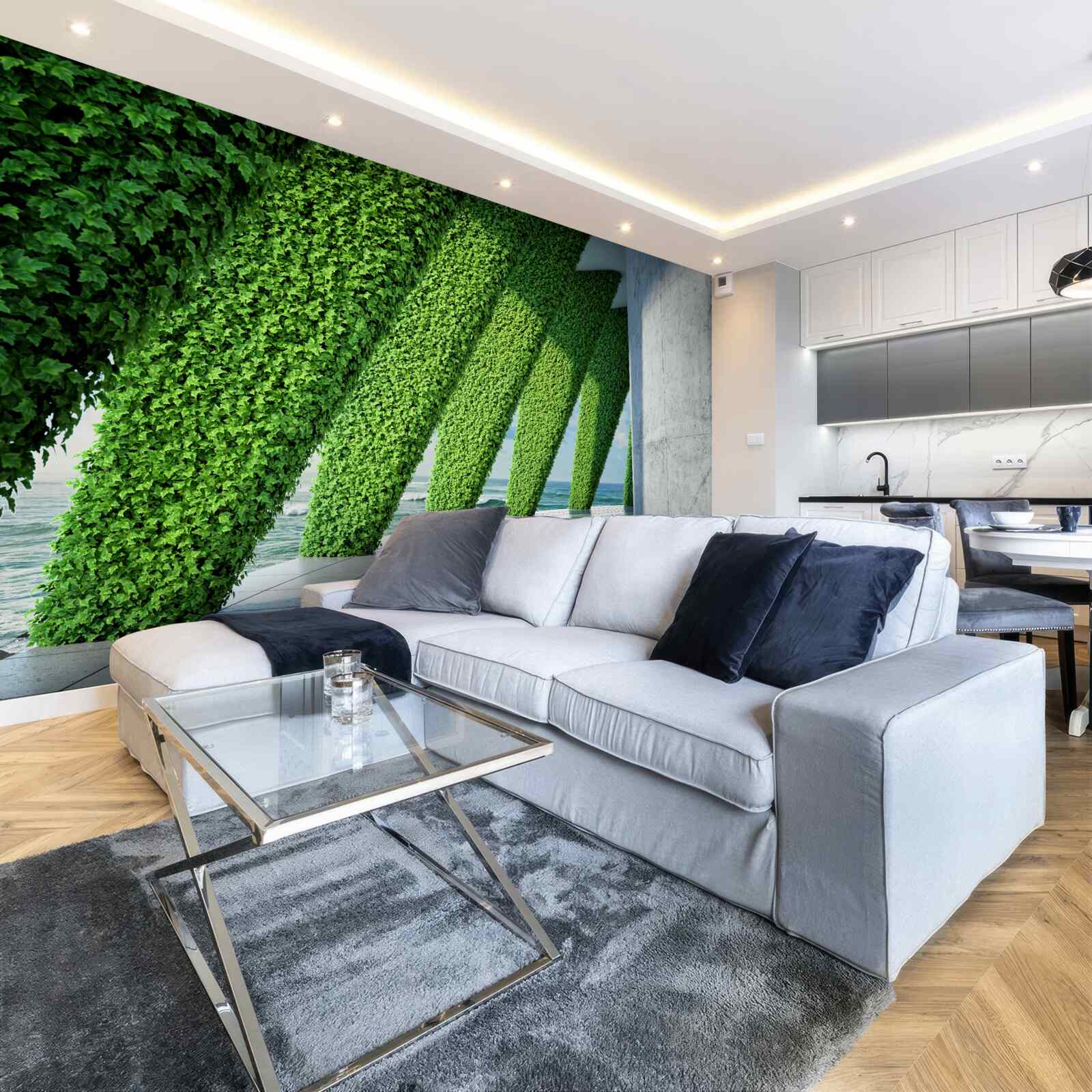 Fototapeta na filarach w korytarzu znajdują się zielone rośliny