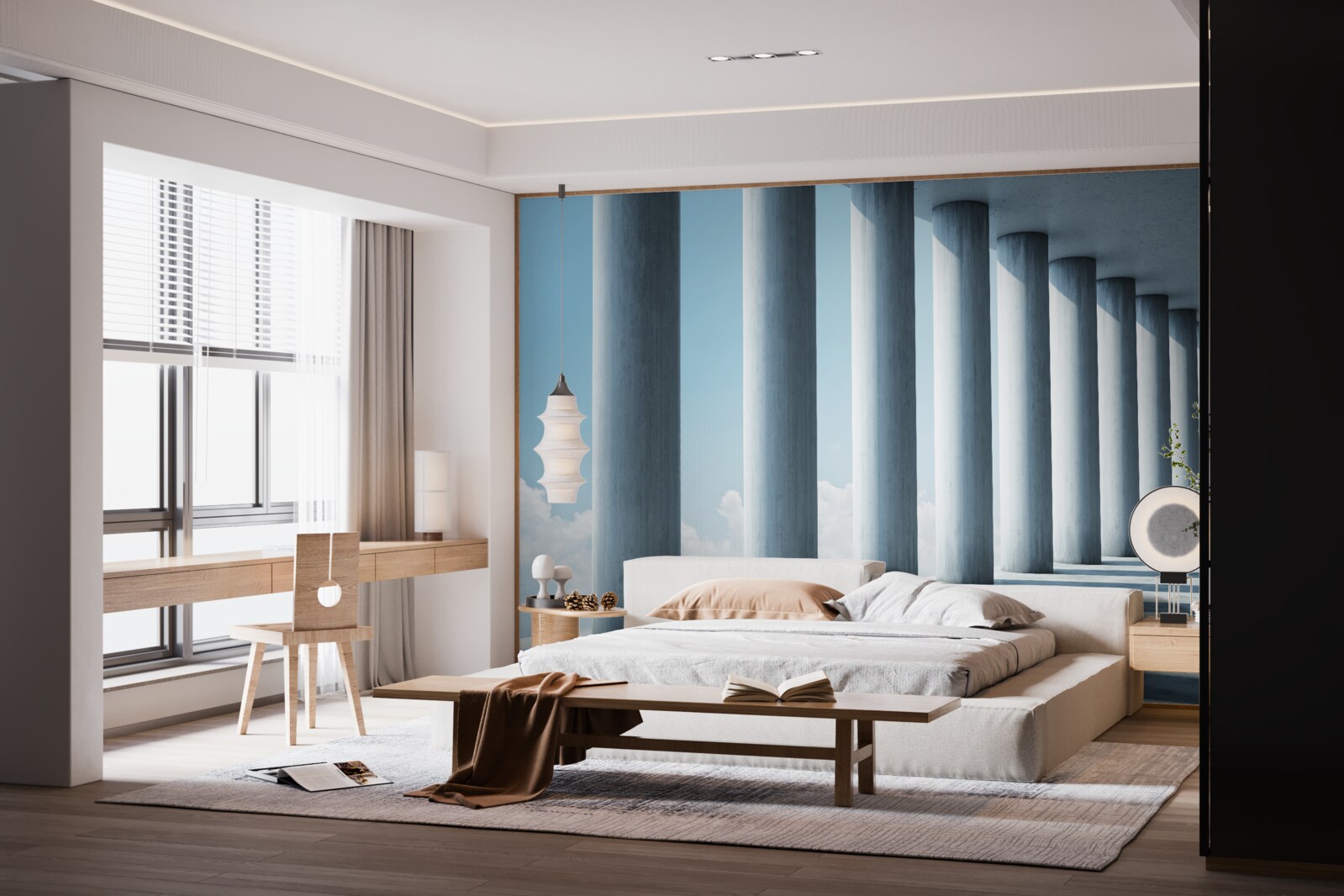 Fototapeta kolumnada ciągnąca się w nieskończoność na tle nieba