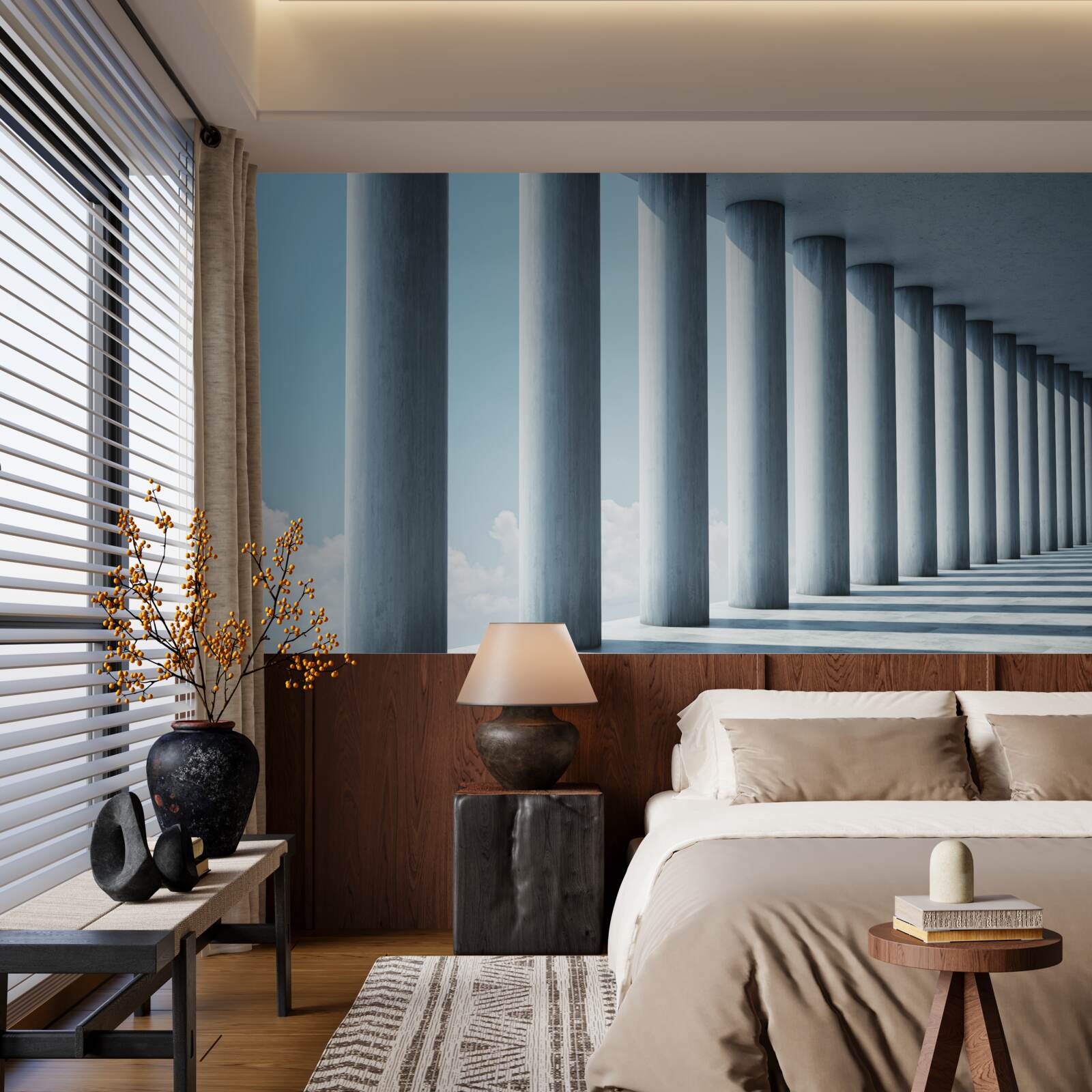 Fototapeta kolumnada ciągnąca się w nieskończoność na tle nieba